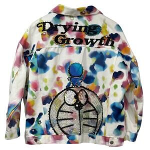 HANDMADE Doraemon Anime Rhinestone Jacket OOAK Upcycled Streetwear 2X Kawaii Art